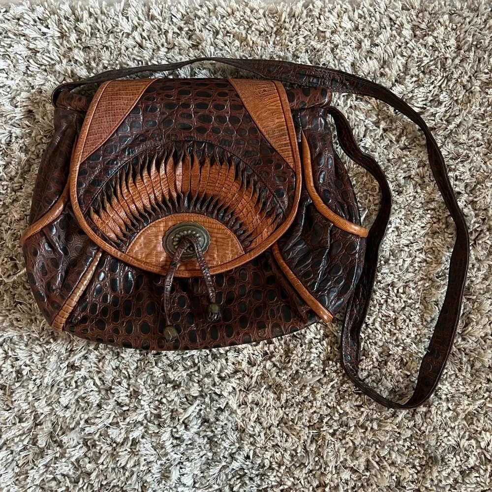 Vintage Noble Handbags Inc Leather Croc Embossed Crossbody Purse - Picture 2 of 7